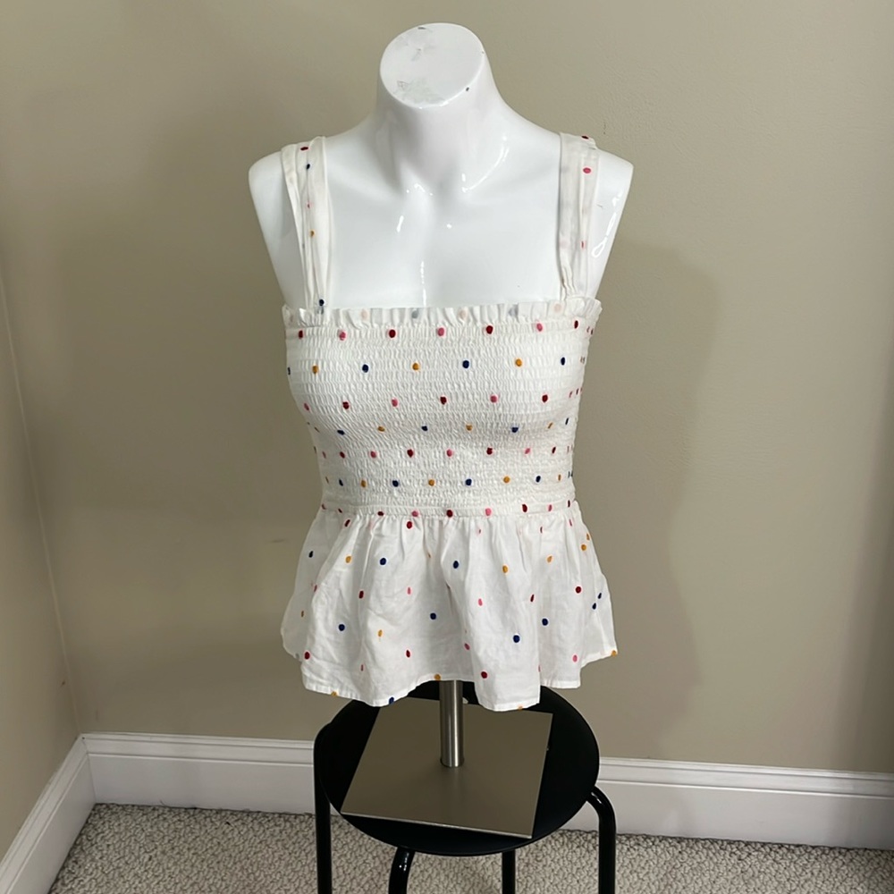 NWT Loft White Polka Dot Top - Picture 1 of 11